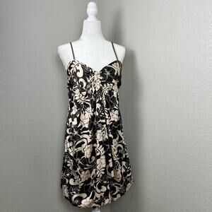 Y2K Womens Size S/M Floral Fairy Chocolate Brown Satin Babydoll Bubble Dress